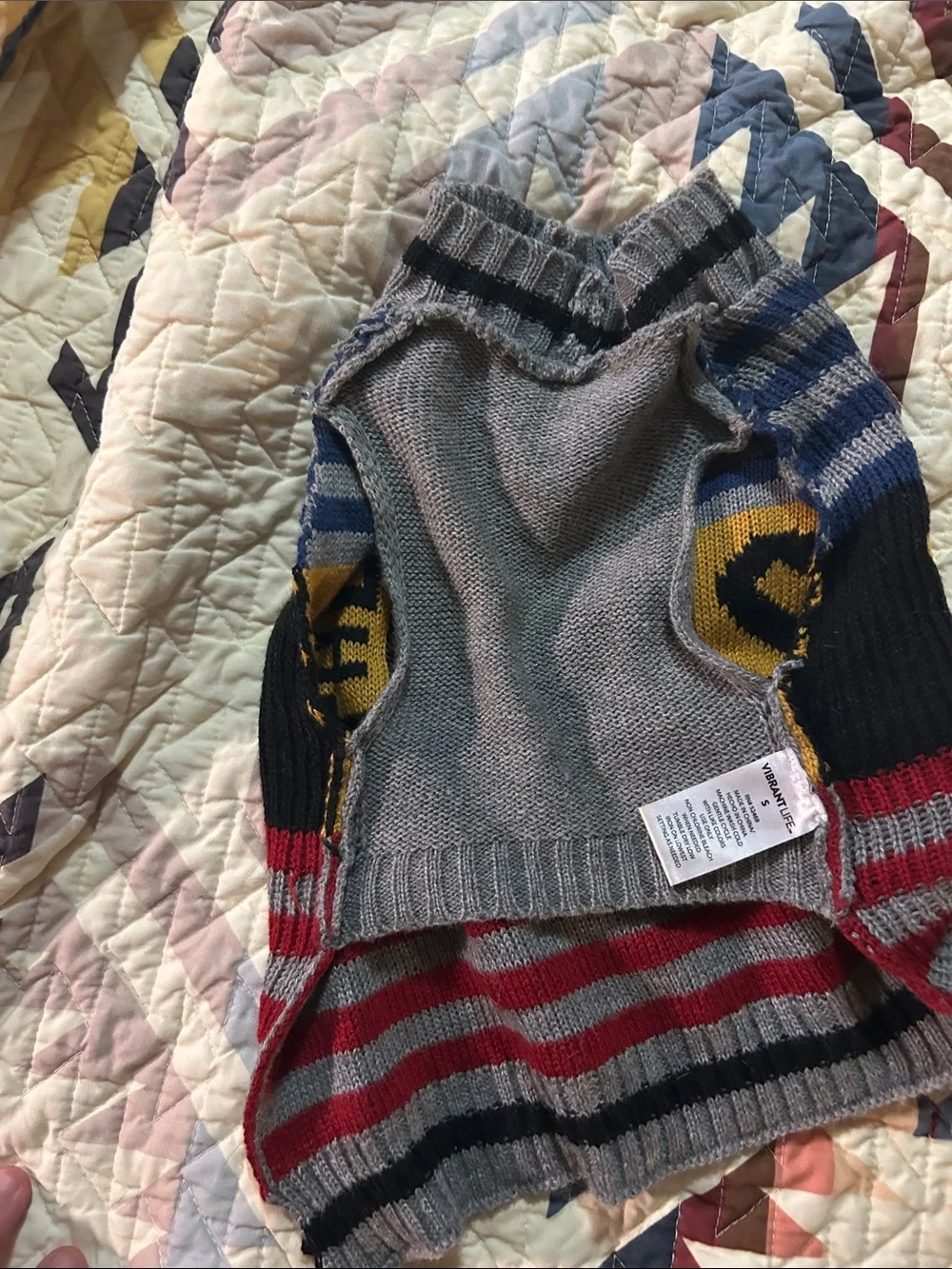 THE BOSS Striped Knit dog sweater in Gray, Navy, Mustard & Red